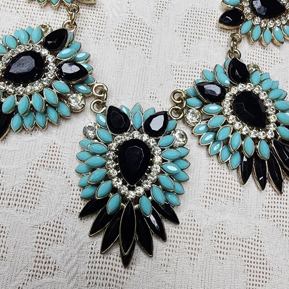 Cluster Bib Necklace In Shades of Turquiose and Sapphire